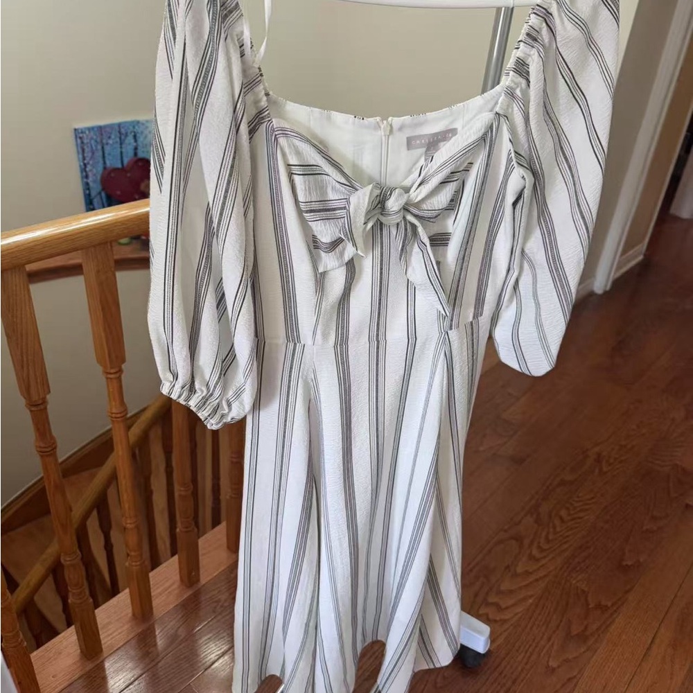 Striped Off-Shoulder Dress with Bow
